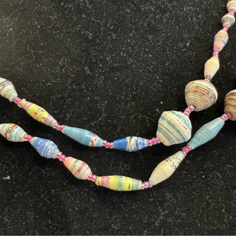 Bead for Life Recycled Paper Beaded Necklace Pastel Tones Made in Uganda Artisan